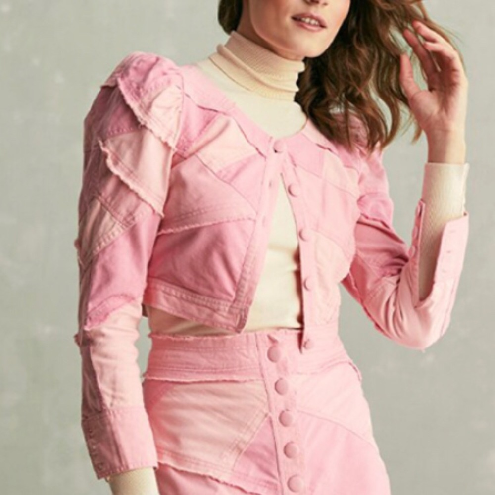 ✨ LoveShackFancy "Eleora" Pink Cropped Patchwork Cotton Jacket Size S ✨